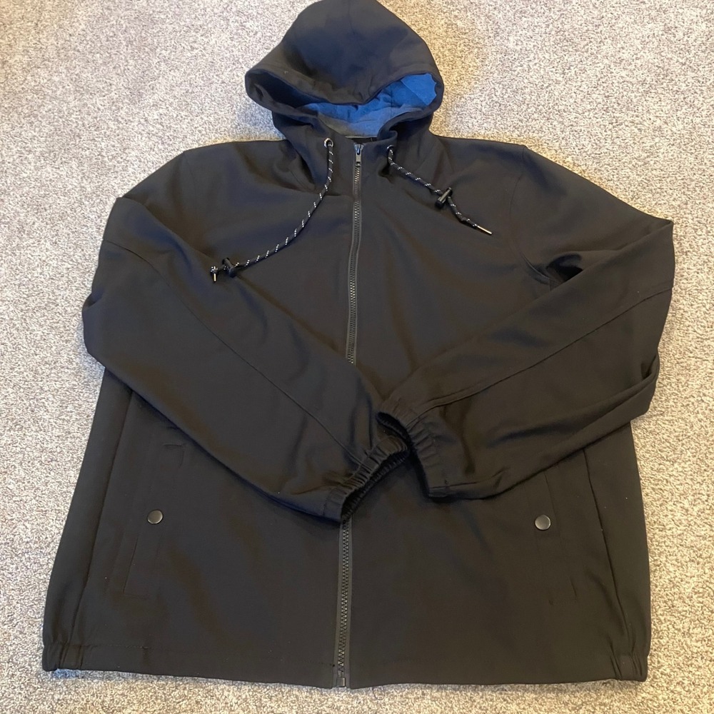 Nomad by Craft + Flow Mens L Black Hooded Softshell Jacket Full Zip Windbreaker